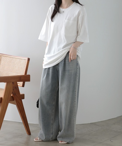 SUNFLOWER EIGHT(サンフラワーエイト)の「ルーズフィットポケットTシャツ(Tシャツ/カットソー・レディース・チャコール/グレー/ブラック/ホワイト・S/L/M)」の17枚目の写真