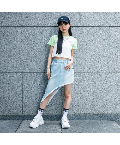 algy（アルジー）の「アシメデニムスカート（デニムスカート・キッズ・サックスブルー/グレー・MEDIUM/X-SMALL/XX-SMALL/SMALL）」の6枚目の写真