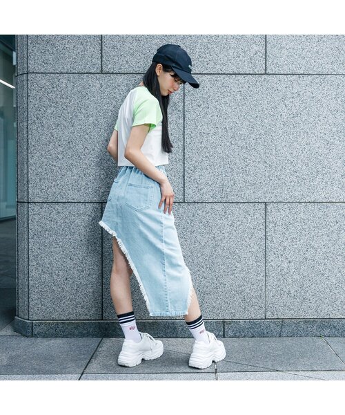 algy（アルジー）の「アシメデニムスカート（デニムスカート・キッズ・サックスブルー/グレー・MEDIUM/X-SMALL/XX-SMALL/SMALL）」の7枚目の写真