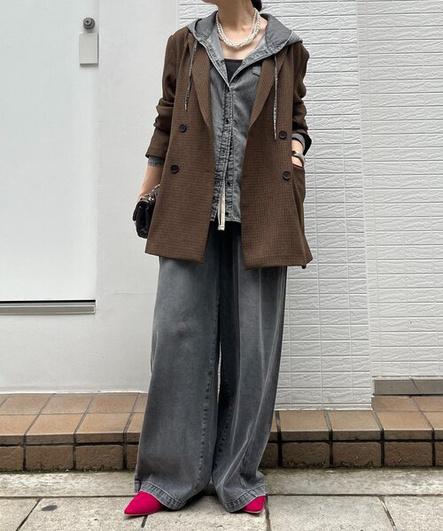 DouDou(ドゥドゥ)の「シアーデニムフーディーシャツ(シャツ/ブラウス・レディース・ブラック/ブルー・FREE)」の7枚目の写真