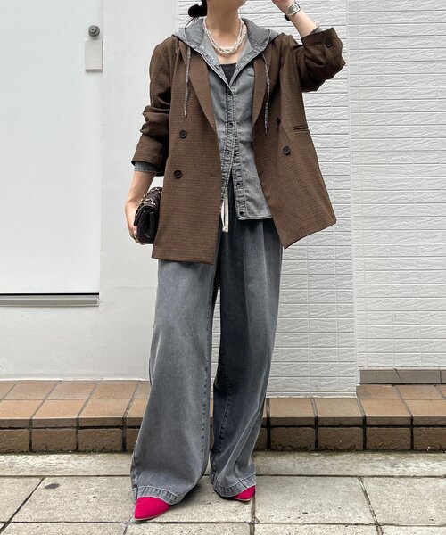 DouDou(ドゥドゥ)の「シアーデニムフーディーシャツ(シャツ/ブラウス・レディース・ブラック/ブルー・FREE)」の8枚目の写真