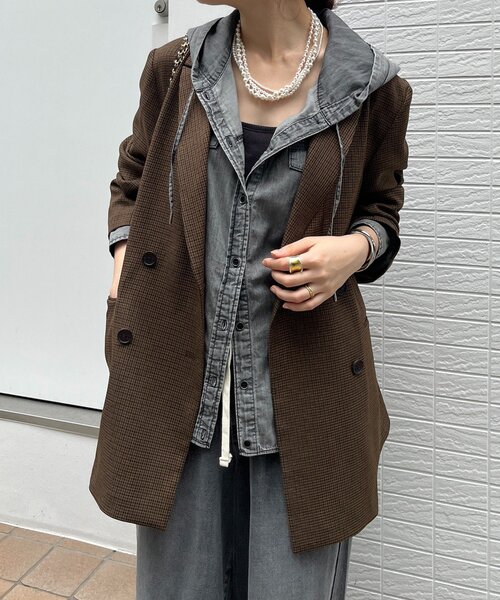 DouDou(ドゥドゥ)の「シアーデニムフーディーシャツ(シャツ/ブラウス・レディース・ブラック/ブルー・FREE)」の14枚目の写真