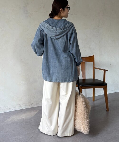 DouDou(ドゥドゥ)の「シアーデニムフーディーシャツ(シャツ/ブラウス・レディース・ブラック/ブルー・FREE)」の20枚目の写真