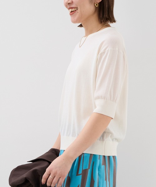 MICA&DEAL（マイカ＆ディール）の「ハーフスリーブニット〈アンサンブル対応〉（ニット/セーター・レディース・ネイビー/オフホワイト・FREE）」の3枚目の写真