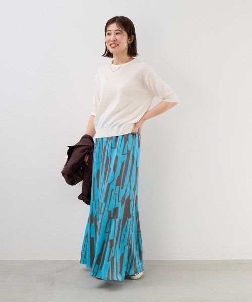 MICA&DEAL（マイカ＆ディール）の「ハーフスリーブニット〈アンサンブル対応〉（ニット/セーター・レディース・ネイビー/オフホワイト・FREE）」の4枚目の写真