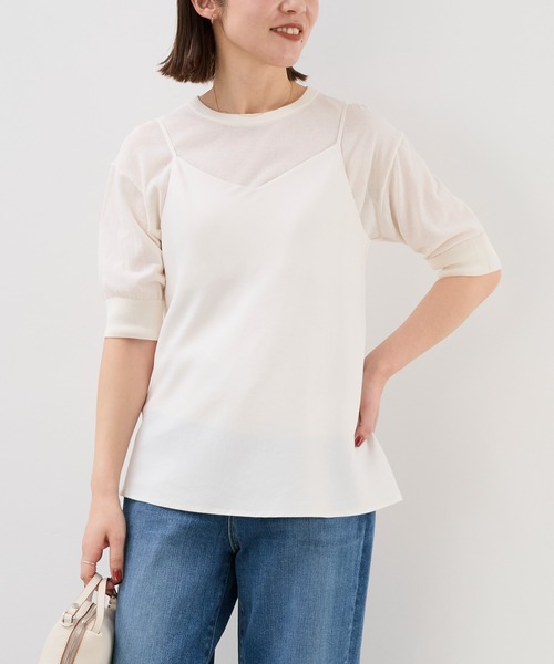 MICA&DEAL（マイカ＆ディール）の「ハーフスリーブニット〈アンサンブル対応〉（ニット/セーター・レディース・ネイビー/オフホワイト・FREE）」の6枚目の写真