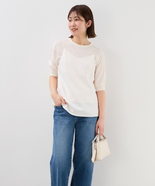 MICA&DEAL（マイカ＆ディール）の「ハーフスリーブニット〈アンサンブル対応〉（ニット/セーター・レディース・ネイビー/オフホワイト・FREE）」の7枚目の写真