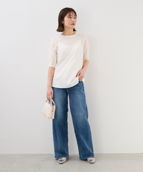 MICA&DEAL（マイカ＆ディール）の「ハーフスリーブニット〈アンサンブル対応〉（ニット/セーター・レディース・ネイビー/オフホワイト・FREE）」の8枚目の写真