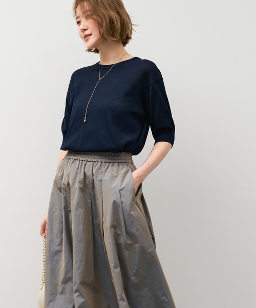 MICA&DEAL（マイカ＆ディール）の「ハーフスリーブニット〈アンサンブル対応〉（ニット/セーター・レディース・ネイビー/オフホワイト・FREE）」の11枚目の写真