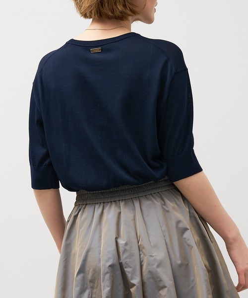 MICA&DEAL（マイカ＆ディール）の「ハーフスリーブニット〈アンサンブル対応〉（ニット/セーター・レディース・ネイビー/オフホワイト・FREE）」の13枚目の写真