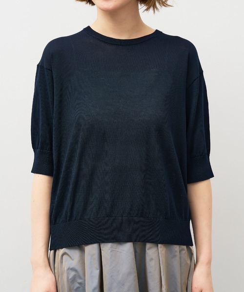 MICA&DEAL（マイカ＆ディール）の「ハーフスリーブニット〈アンサンブル対応〉（ニット/セーター・レディース・ネイビー/オフホワイト・FREE）」の16枚目の写真