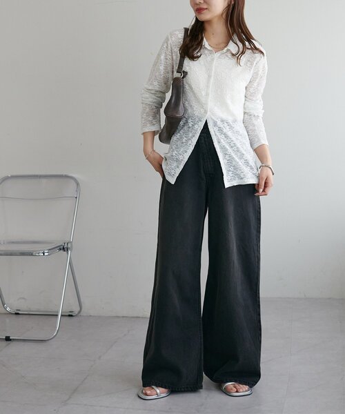 DISCOAT（ディスコート）の「ライトオンスデニムワイドパンツ（デニムパンツ・レディース・ブラック/ブルー・SMALL/MEDIUM/LARGE）」の10枚目の写真