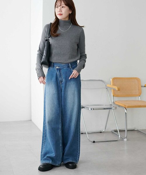 DISCOAT ライトオンスデニムワイドパンツ　ブルー　Mサイズ セール】ライトオンスデニムワイドパンツ（デニムパンツ）｜DISCOAT