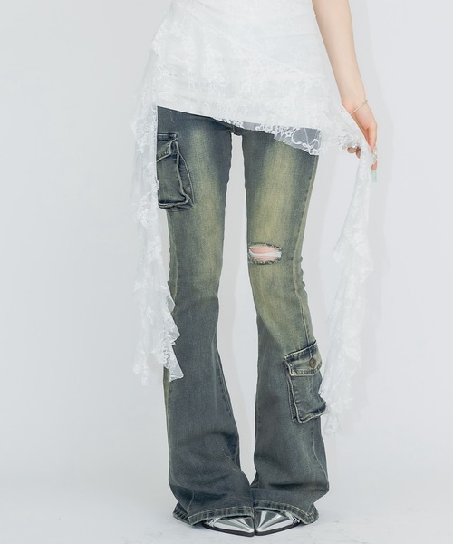 17HR（セブンティーンアワーズ）の「ローウエストフレアデニム（デニムパンツ・レディース・ブルー・FREE）」の2枚目の写真