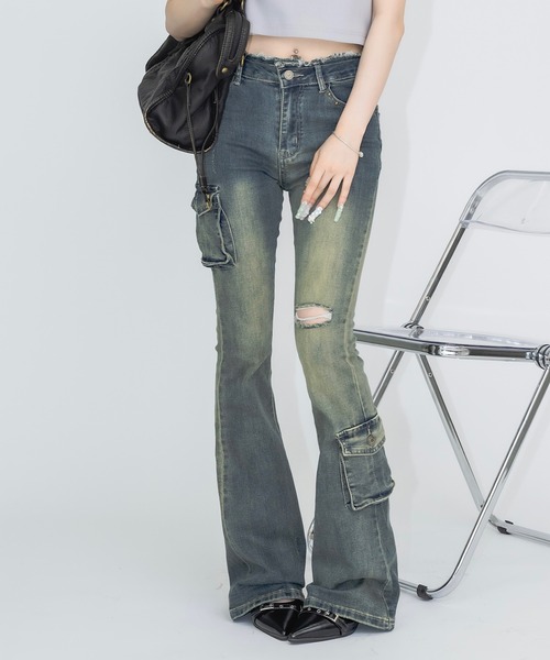 17HR（セブンティーンアワーズ）の「ローウエストフレアデニム（デニムパンツ・レディース・ブルー・FREE）」の10枚目の写真