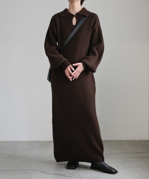 セール】ポロカラーニットワンピース（ワンピース）｜select MOCA