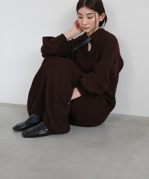 select MOCA（セレクトモカ）の「ポロカラーニットワンピース（ワンピース・レディース・ブラック/ブラウン/グレー・MEDIUM/LARGE）」の15枚目の写真