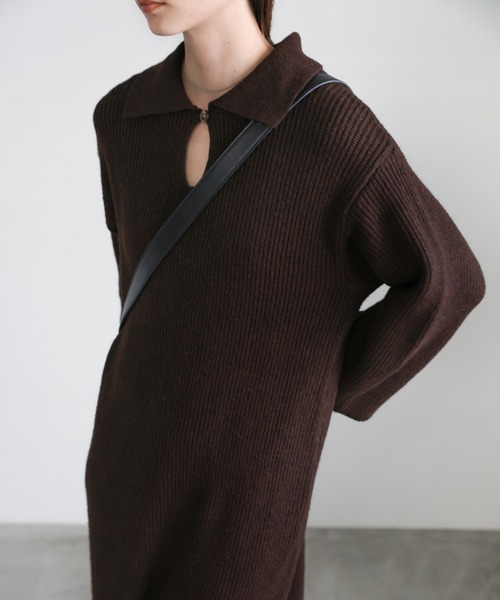 select MOCA（セレクトモカ）の「ポロカラーニットワンピース（ワンピース・レディース・ブラック/ブラウン/グレー・MEDIUM/LARGE）」の14枚目の写真