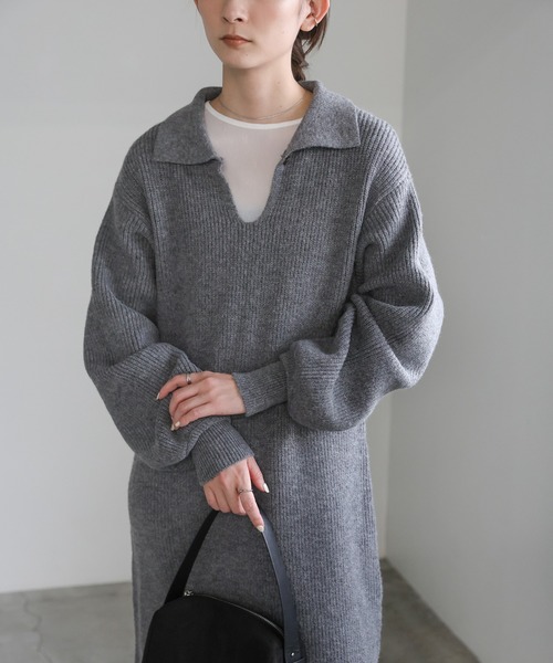 select MOCA（セレクトモカ）の「ポロカラーニットワンピース（ワンピース・レディース・ブラック/ブラウン/グレー・MEDIUM/LARGE）」の17枚目の写真