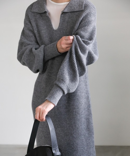 select MOCA（セレクトモカ）の「ポロカラーニットワンピース（ワンピース・レディース・ブラック/ブラウン/グレー・MEDIUM/LARGE）」の21枚目の写真