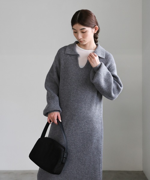 select MOCA（セレクトモカ）の「ポロカラーニットワンピース（ワンピース・レディース・ブラック/ブラウン/グレー・MEDIUM/LARGE）」の19枚目の写真