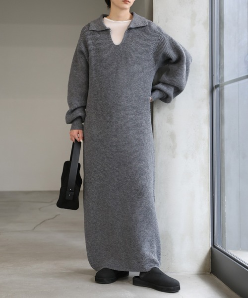 select MOCA（セレクトモカ）の「ポロカラーニットワンピース（ワンピース・レディース・ブラック/ブラウン/グレー・MEDIUM/LARGE）」の20枚目の写真