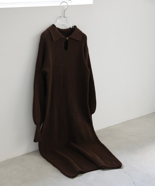 select MOCA（セレクトモカ）の「ポロカラーニットワンピース（ワンピース・レディース・ブラック/ブラウン/グレー・MEDIUM/LARGE）」の16枚目の写真