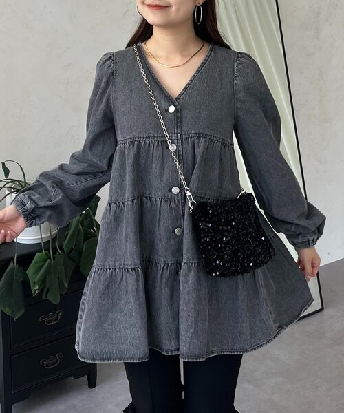 Vネックデニムティアードブラウス（シャツ/ブラウス）｜prose verse