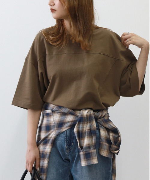 Right-on(ライトオン)の「HONEYSUCKLE ROSE(ハニーサックルローズ)【レディース】【見た目は秋、機能は夏】「インレイ」ショートTシャツ(接触冷感/UVカット)(Tシャツ/カットソー・レディース・オフホワイト/ブラウン/ブラック・S/L/M)」の12枚目の写真