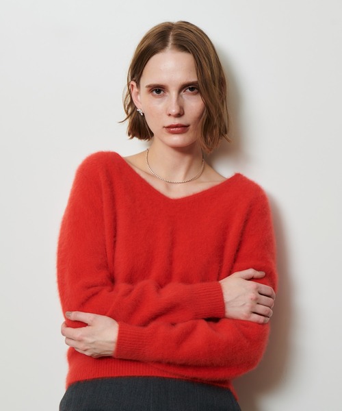 セール】カシミヤブレンドファー加工Vプルオーバー（ニット/セーター