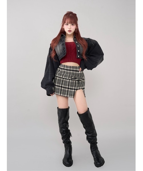 Darich スリットチェックリボンミニスカート ダーリッチ Darich スリットチェックリボンミニスカート