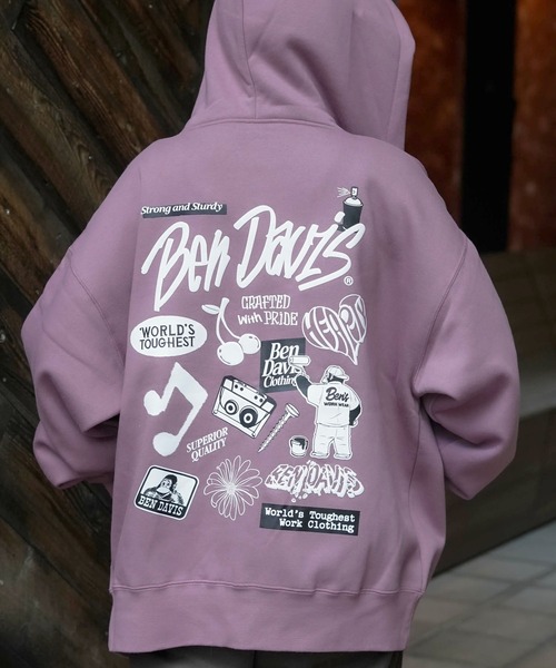 BEN DAVIS(ベンデイビス)の「【BEN DAVIS/ベンデイビス】バックプリント フルジップ フーディー ヘビーウェイト 裏起毛(パーカー・メンズ・スモークピンク/グレー/ブラック・X-LARGE/LARGE/MEDIUM)」の4枚目の写真