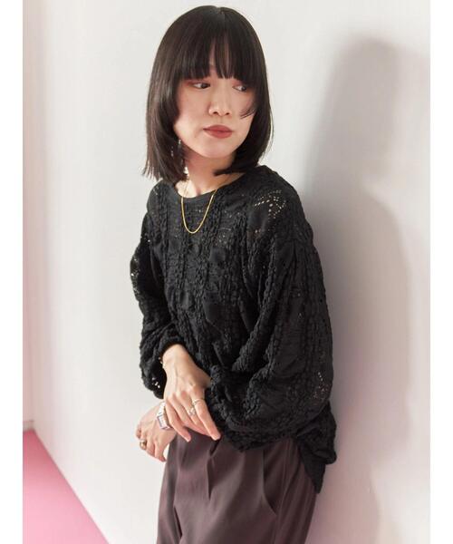 Samansa Mos2 blue（サマンサモスモスブルー）の「花ジャガード7分袖プルオーバー（Tシャツ/カットソー・レディース・オフホワイト/ブラック/プラム・F）」の3枚目の写真