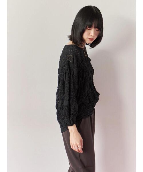 Samansa Mos2 blue（サマンサモスモスブルー）の「花ジャガード7分袖プルオーバー（Tシャツ/カットソー・レディース・オフホワイト/ブラック/プラム・F）」の17枚目の写真