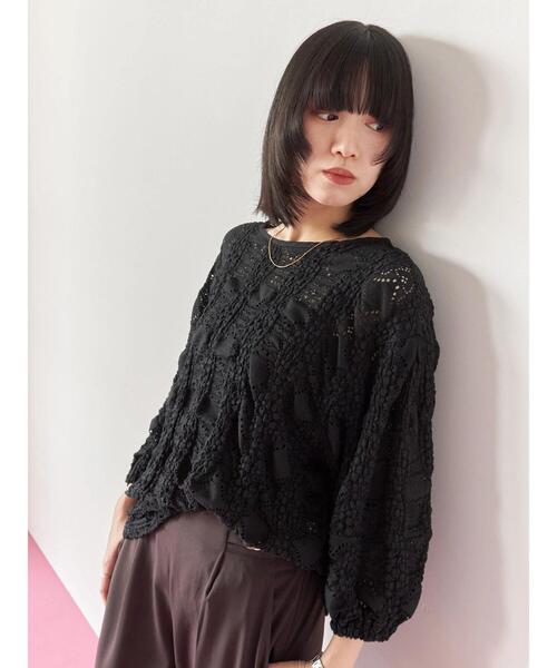 Samansa Mos2 blue（サマンサモスモスブルー）の「花ジャガード7分袖プルオーバー（Tシャツ/カットソー・レディース・オフホワイト/ブラック/プラム・F）」の16枚目の写真