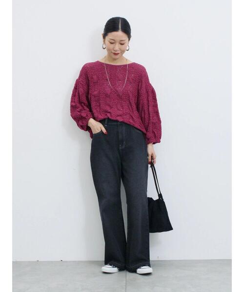 Samansa Mos2 blue（サマンサモスモスブルー）の「花ジャガード7分袖プルオーバー（Tシャツ/カットソー・レディース・オフホワイト/ブラック/プラム・F）」の20枚目の写真