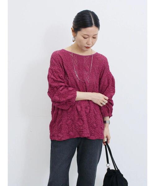 Samansa Mos2 blue（サマンサモスモスブルー）の「花ジャガード7分袖プルオーバー（Tシャツ/カットソー・レディース・オフホワイト/ブラック/プラム・F）」の21枚目の写真