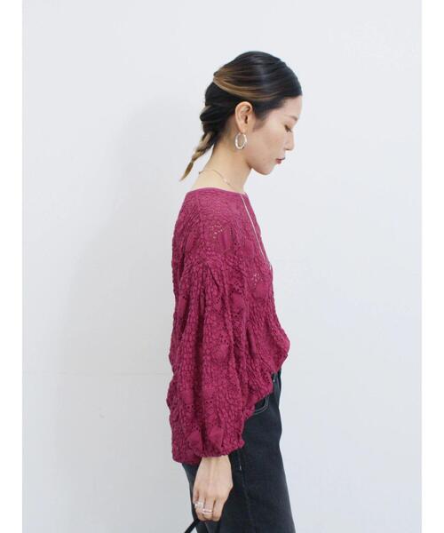 Samansa Mos2 blue（サマンサモスモスブルー）の「花ジャガード7分袖プルオーバー（Tシャツ/カットソー・レディース・オフホワイト/ブラック/プラム・F）」の22枚目の写真