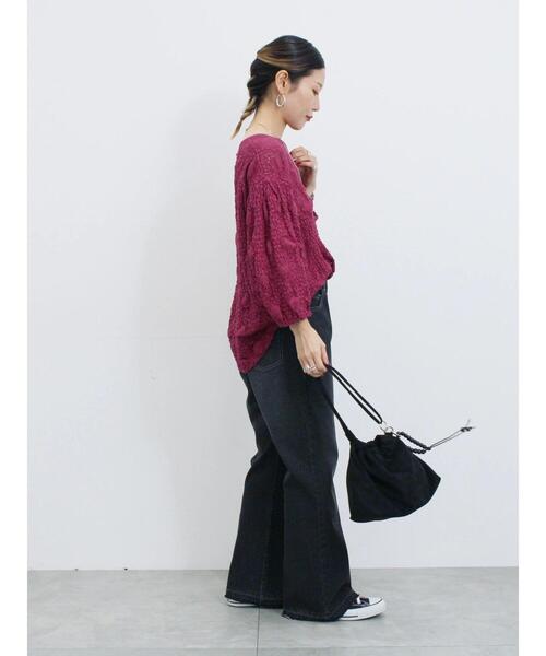 Samansa Mos2 blue（サマンサモスモスブルー）の「花ジャガード7分袖プルオーバー（Tシャツ/カットソー・レディース・オフホワイト/ブラック/プラム・F）」の13枚目の写真