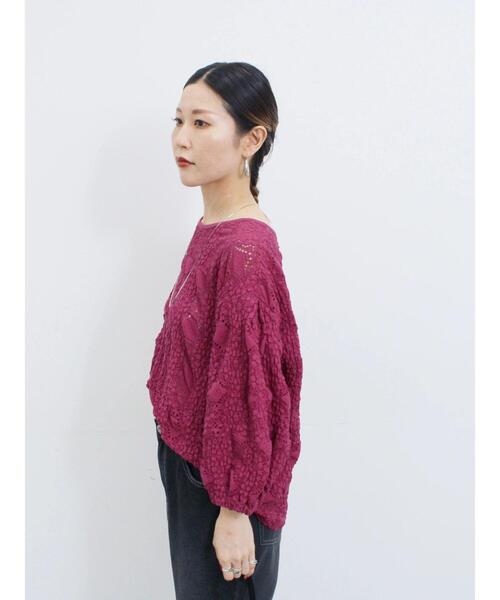 Samansa Mos2 blue（サマンサモスモスブルー）の「花ジャガード7分袖プルオーバー（Tシャツ/カットソー・レディース・オフホワイト/ブラック/プラム・F）」の10枚目の写真