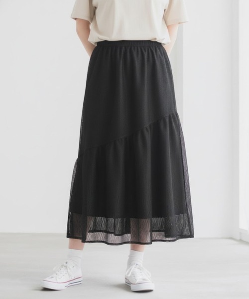 Mac-House(マックハウス)の「Idnes メッシュレーススカート(スカート・レディース・ブラック/アイボリー・M)」の2枚目の写真