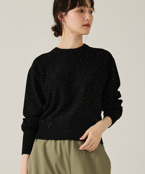 qualite（カリテ）の「【スウェット気分で着られる】スパンコールニット/秋服/冬服（ニット/セーター・レディース・ブラック/オフホワイト/グリーン・フリー）」の3枚目の写真