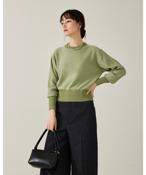 qualite（カリテ）の「【スウェット気分で着られる】スパンコールニット/秋服/冬服（ニット/セーター・レディース・ブラック/オフホワイト/グリーン・フリー）」の8枚目の写真