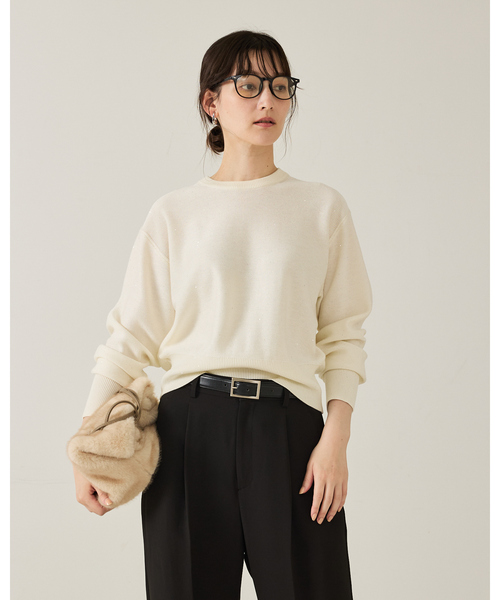 qualite（カリテ）の「【スウェット気分で着られる】スパンコールニット/秋服/冬服（ニット/セーター・レディース・ブラック/オフホワイト/グリーン・フリー）」の6枚目の写真