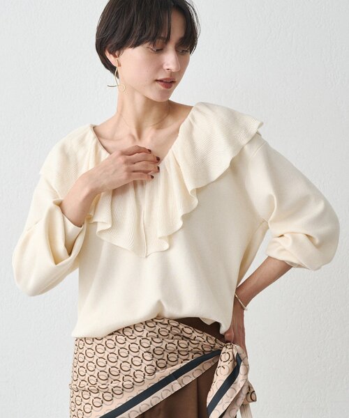 LOUNGEDRESS（ラウンジドレス）の「フリルカラーニット（ニット/セーター・レディース・ブラック/アイボリー/グレー・FREE）」の10枚目の写真