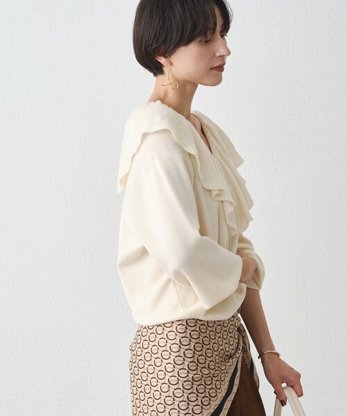 LOUNGEDRESS（ラウンジドレス）の「フリルカラーニット（ニット/セーター・レディース・ブラック/アイボリー/グレー・FREE）」の14枚目の写真