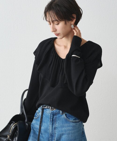 LOUNGEDRESS（ラウンジドレス）の「フリルカラーニット（ニット/セーター・レディース・ブラック/アイボリー/グレー・FREE）」の22枚目の写真