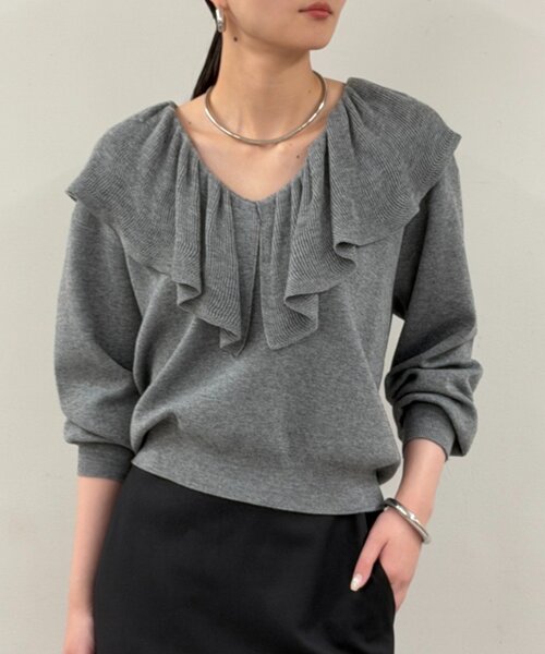 ラウンジドレス フリルカラーニット Loungedress（ラウンジドレス） ニット セーター フリルカラーニット