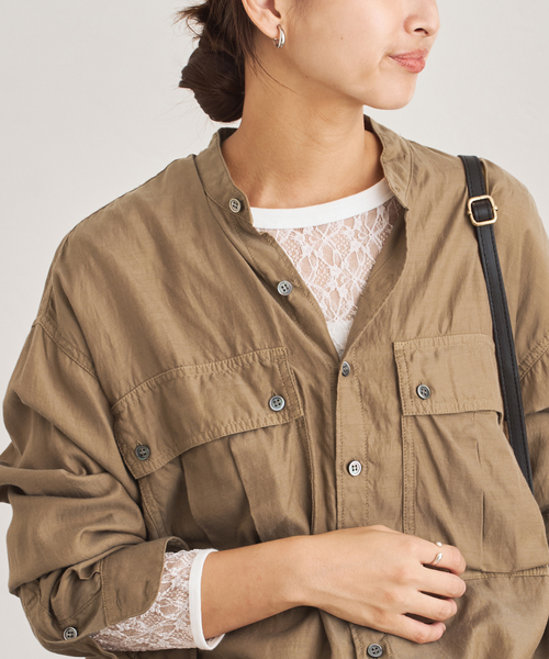 2025今季新品フレームワーク　完売キャプラコットンガーメントダイシャツブラウン キュプラコットンガーメントダイシャツ（シャツ/ブラウス