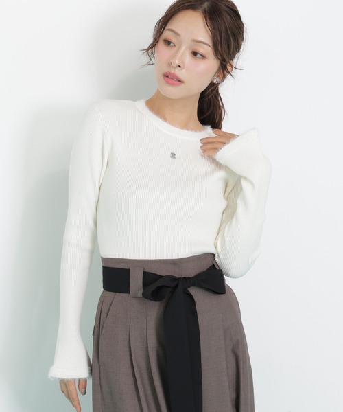 JILL by JILL STUART（ジルバイジルスチュアート）の「◇フェザーヤーン配色ニット（ニット/セーター・レディース・ホワイト/ブラック/ピンク系その他・FREE）」の2枚目の写真